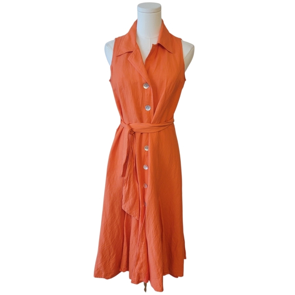 Coldwater Creek Orange Sleeveless Linen Blend Dress Size 8 Petite